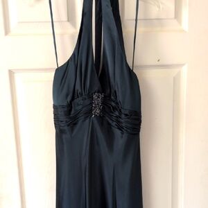Elegant Dark Teal Silk Halter Cocktail Dress By Jones New York
